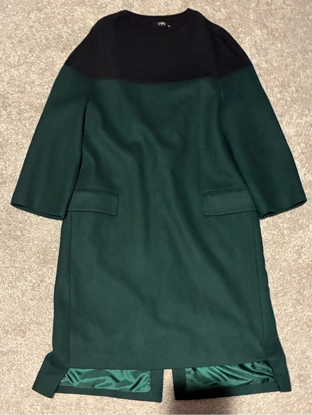 FVKK Ribbed-Neck Forest Green and Black Business Dress